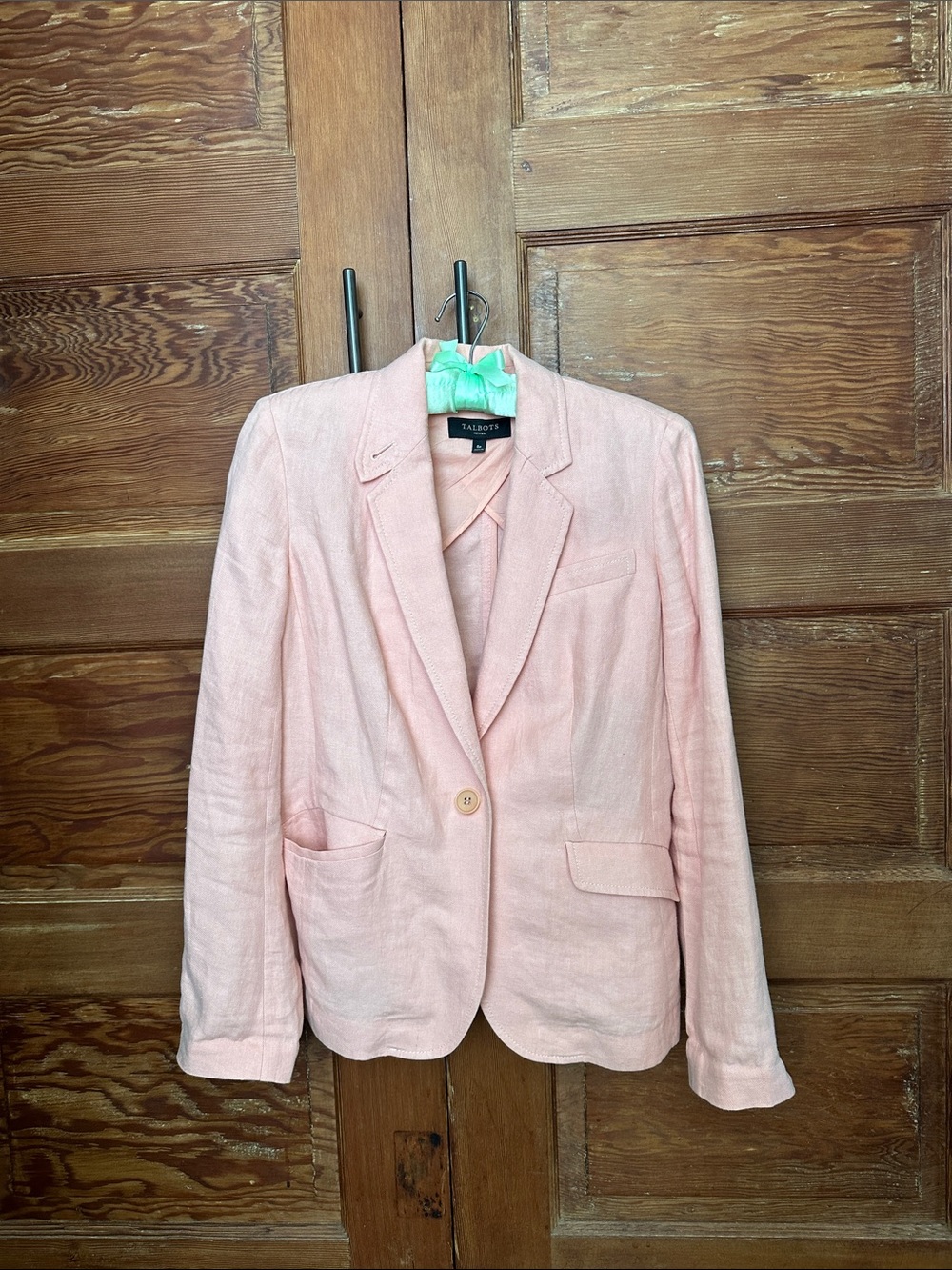 Talbots Salmon Linen-Blend Single-Button Blazer